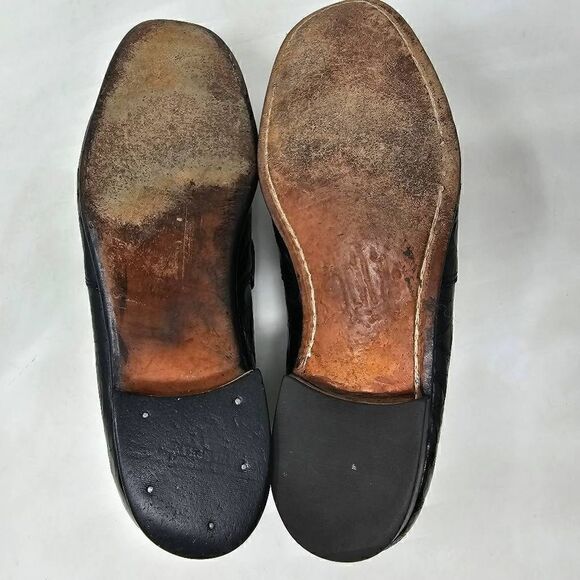 VINTAGE BLACK FULL CROCODILE LEATHER APRON TOE TASSEL LOAFER MENS 8 3.6\